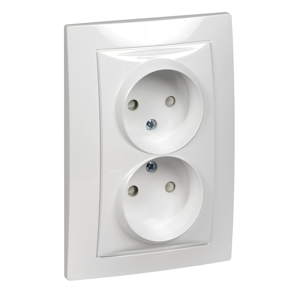 РОЗЕТКА ДВОЙНАЯ БЕЗ З/К С РАМКОЙ БЕЛЫЙ