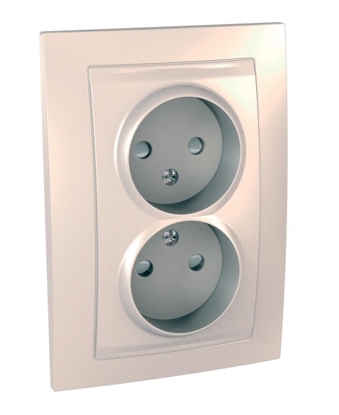 РОЗЕТКА ДВОЙНАЯ БЕЗ З/К С РАМКОЙ БЕЖЕВЫЙ