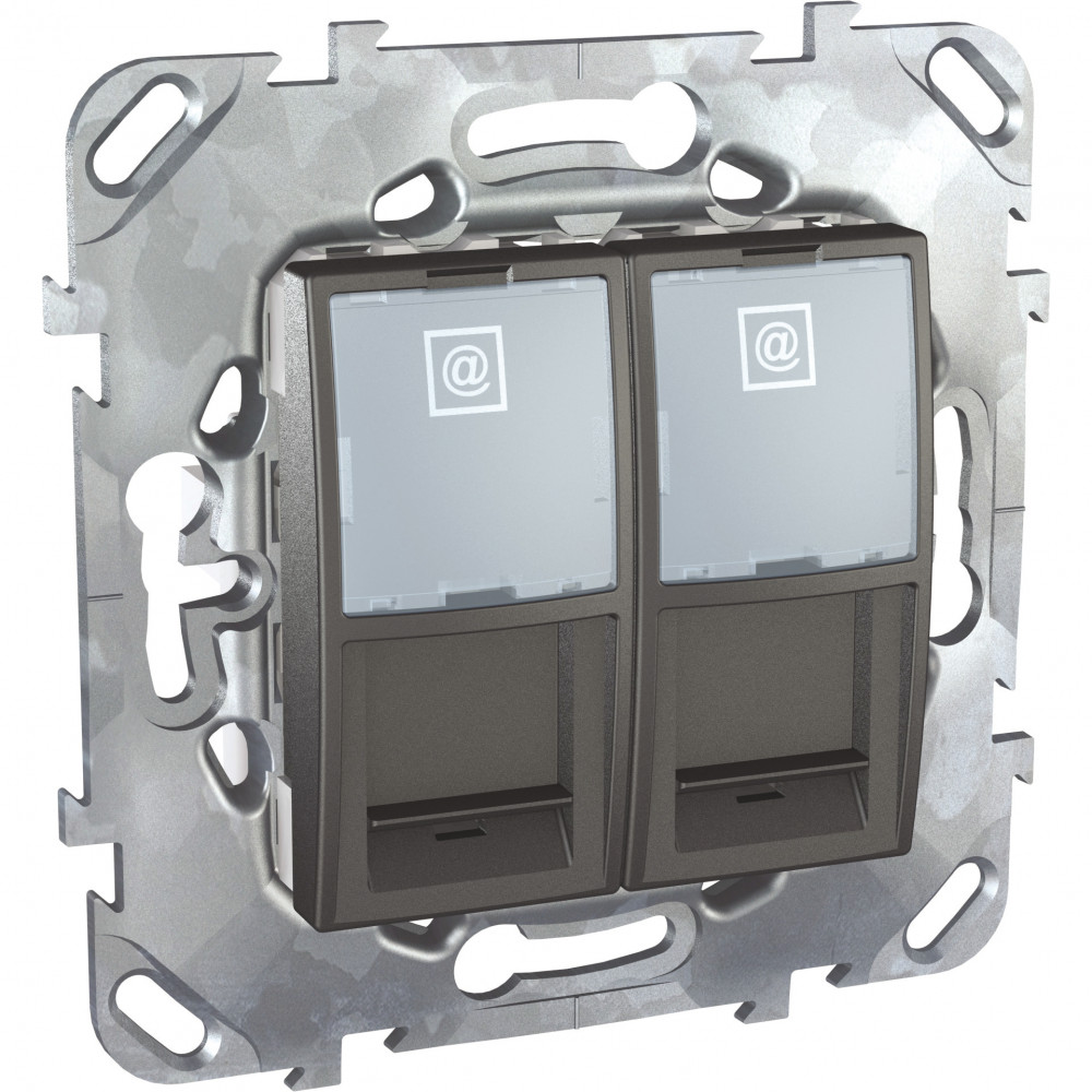 UNICA TOP РОЗЕТКА компьют., RJ45, двойная, кат. 6, с полем для надп., ГРАФИТ