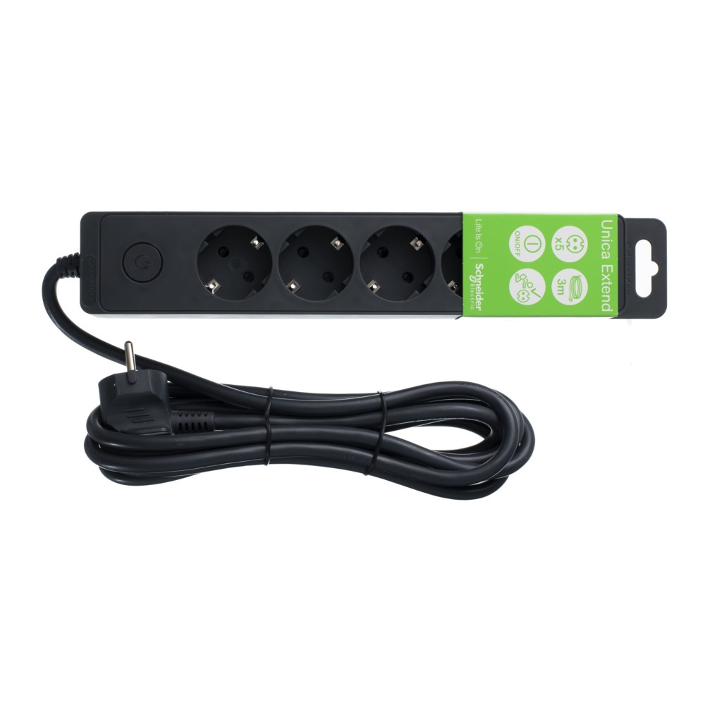 Удлинитель 5 роз.2К+З кабель 3м ЧЁРНЫЙ