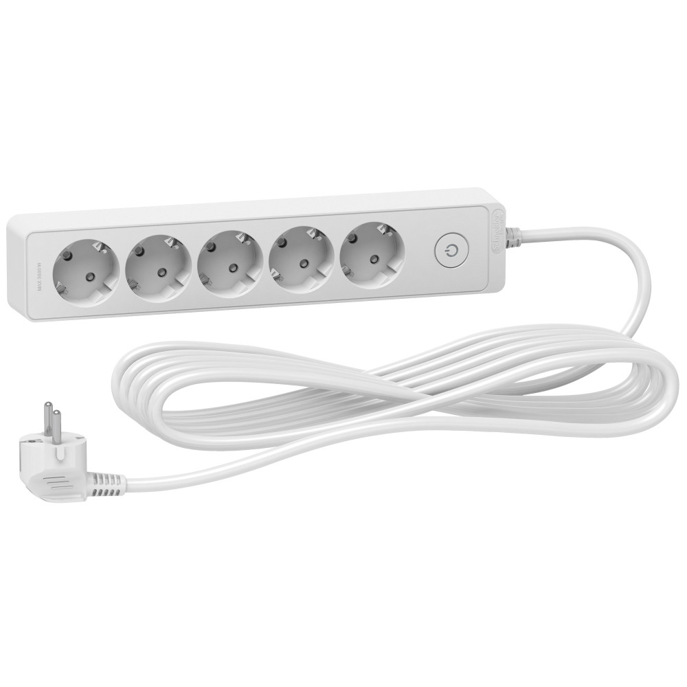 Удлинитель 5 роз. 2К+З кабель 5м БЕЛЫЙ