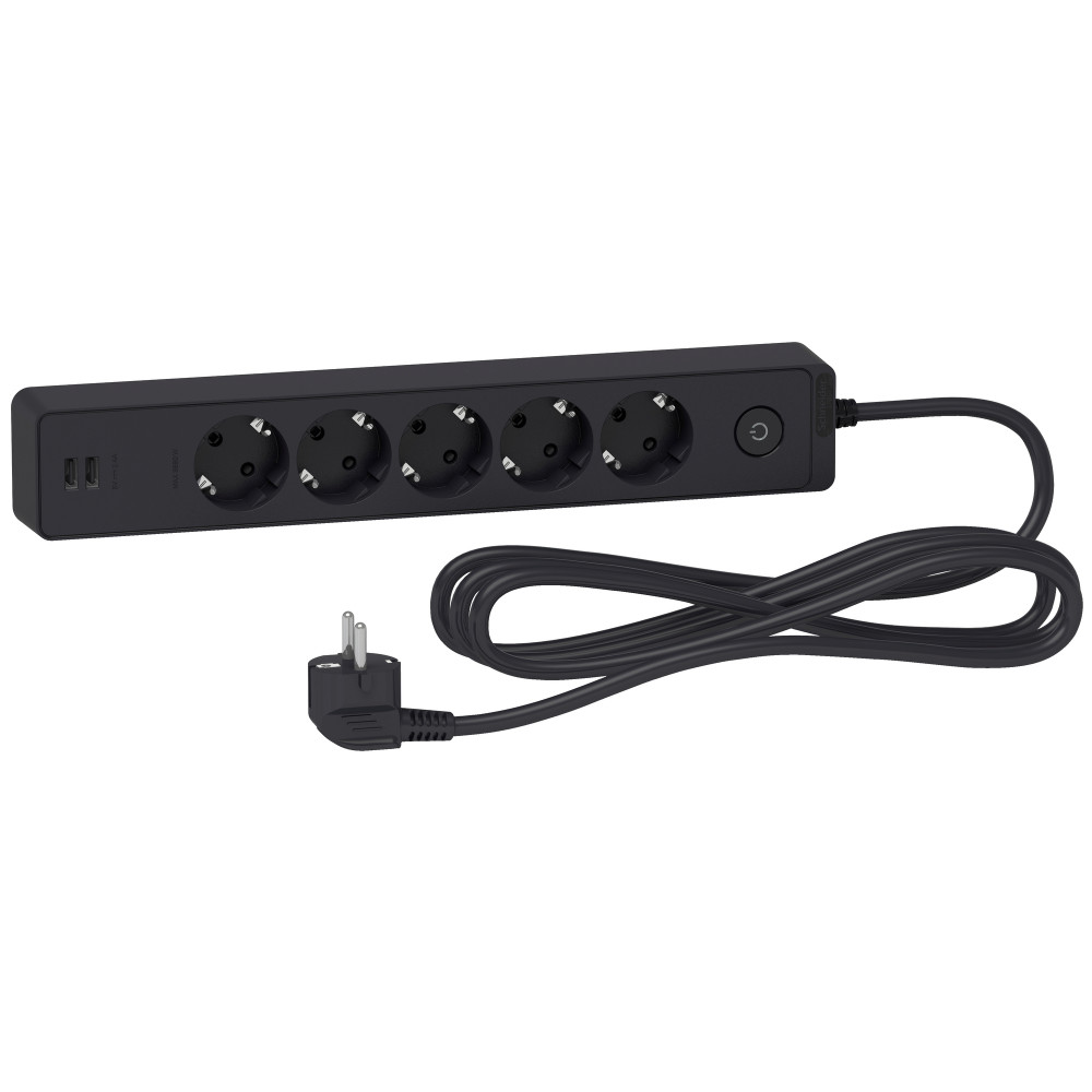 Удлинитель 5 роз.2К+З кабель 3м 2USB ЧЁР