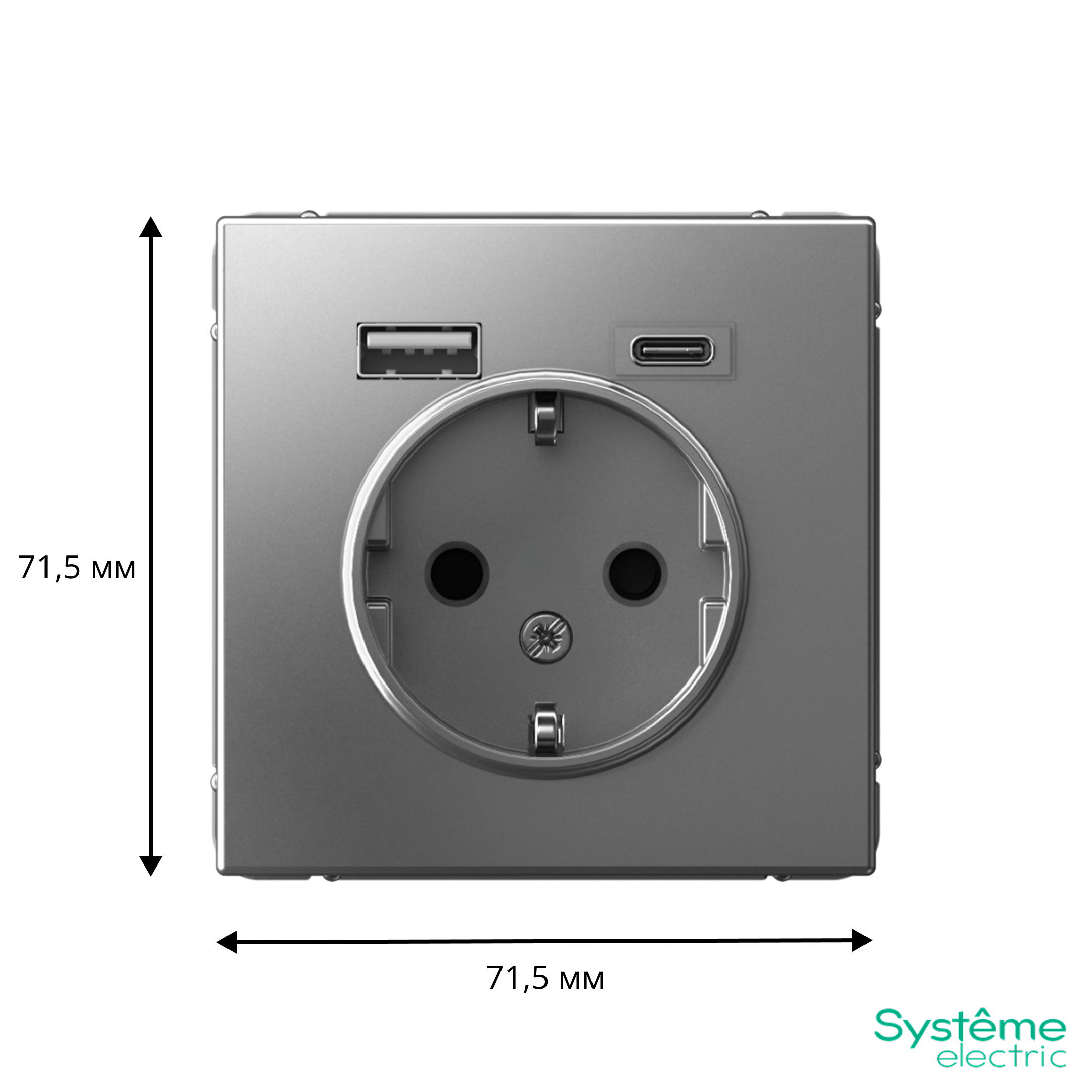 ARTGALLERY РОЗЕТКА 16А с 2 USB A+C, 5В/2,4А/3,0А, 2х5В/1,5А, механизм, СТАЛЬ