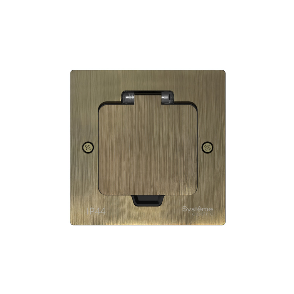 MultiDesk Лючок на 2 модуля IP44 с монтажной коробкой д/стены,фальшпола,стола Античная ЛАТУНЬ MDK20