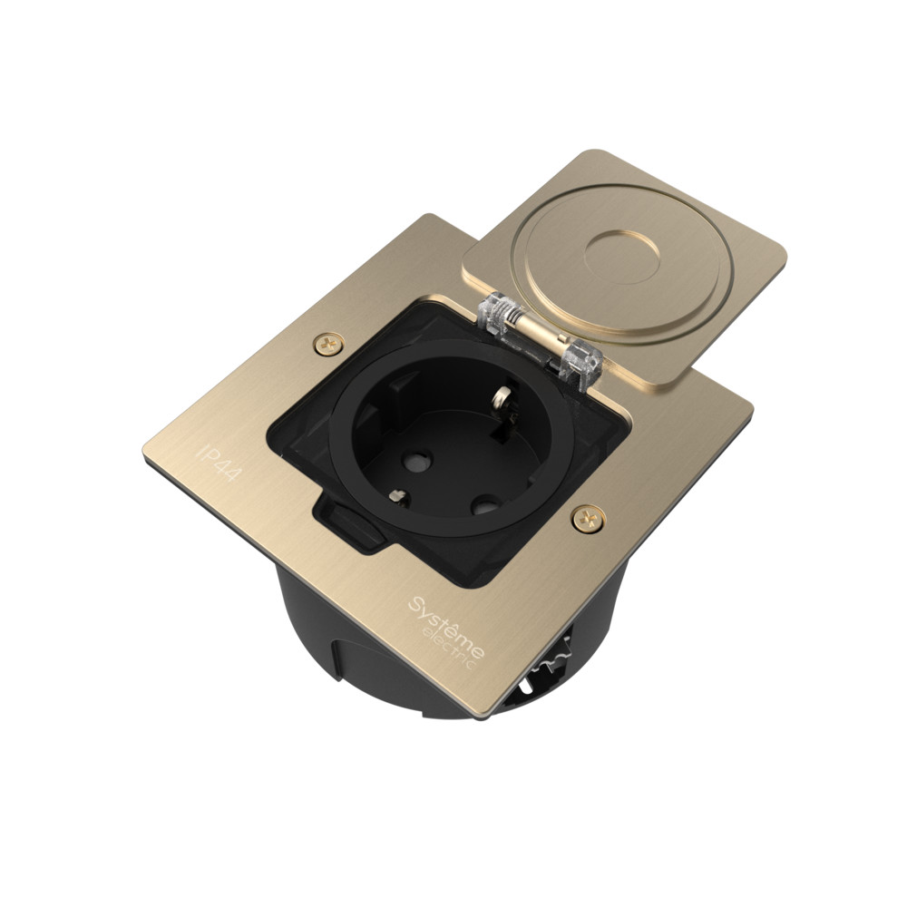 MultiDesk Лючок с розеткой 2К+З, 16А/250В, IP44 с коробкой д/стены,фальшпола,стола Никель тип MDK21