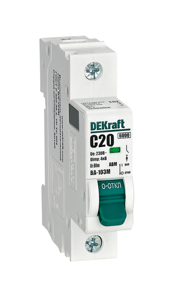 Автоматический выключатель ВА-103М 1P 20А C 6кА без теплозащиты