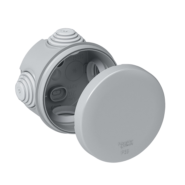 MULTIBOX Коробка распред. откр. установки D65x40, габариты D84х48, IP55, 4 сальника СЕРАЯ