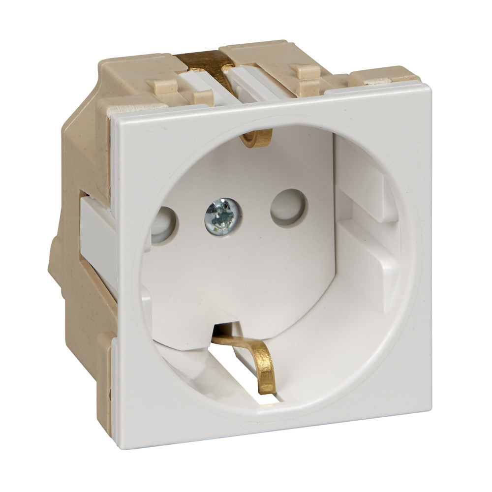 W45 РОЗЕТКА модульная 2К+З, 16 А/250 В с защитными шторками, винт. зажимы, 45х45мм БЕЛАЯ