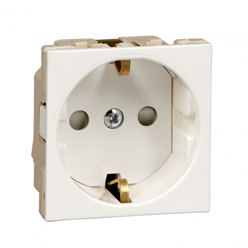 W45 РОЗЕТКА модульная 2К+З, 16 А/250 В с защитными шторками, винт. зажимы, 45х45мм БЕЛАЯ RAL9010