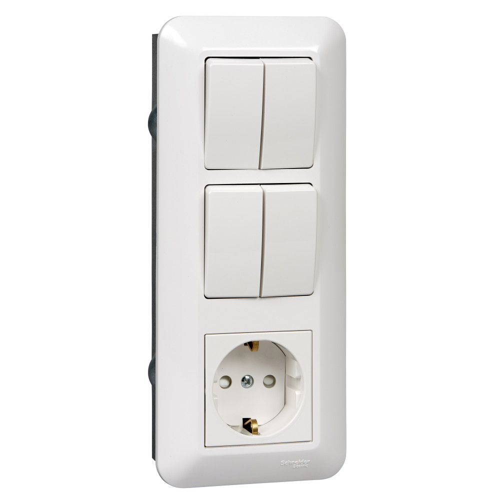 BLANCA С/У БЛОК: РОЗЕТКА с зазем.+ ВЫКЛ.2-клав.+ ВЫКЛ 2-клав, БЕЛЫЙ, розн.уп.