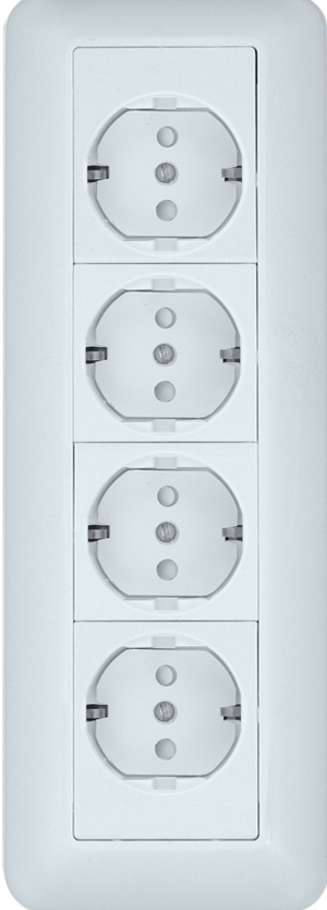 BLANCA О/У РОЗЕТКА 4-мест.с заземлением со шторками, МОНТ.ПЛ., 16А, 250В, БЕЛЫЙ, розн.уп.