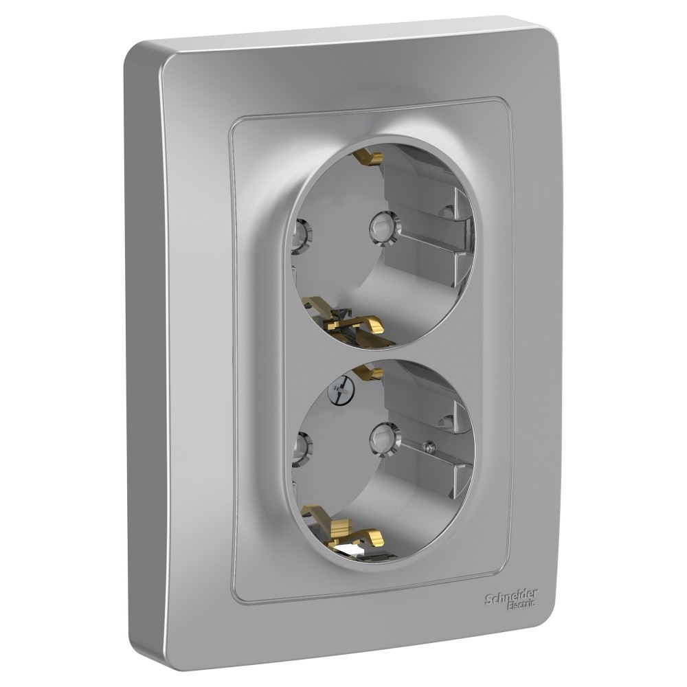 BLANCA С/У РОЗЕТКА двойная с заземлением со шторками, 16А, 250В, АЛЮМИНИЙ