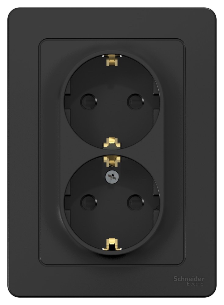 BLANCA С/У РОЗЕТКА двойная с заземлением со шторками, 16А, 250В, АНТРАЦИТ