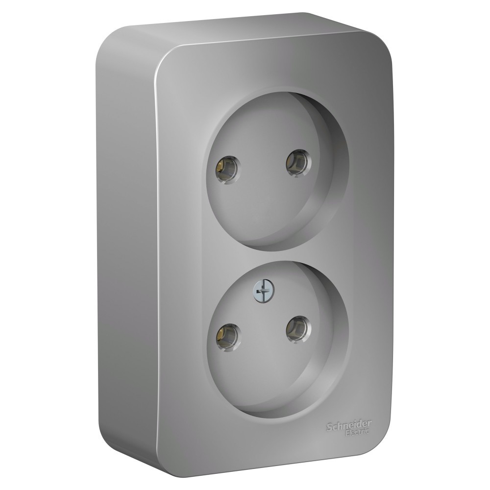 BLANCA О/У РОЗЕТКА двойная без заземления без шторок, 16А, 250В, АЛЮМИНИЙ