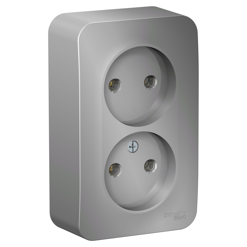 BLANCA О/У РОЗЕТКА двойная без заземления без шторок, ИЗОЛ.ПЛ., 16А, 250В, АЛЮМИНИЙ