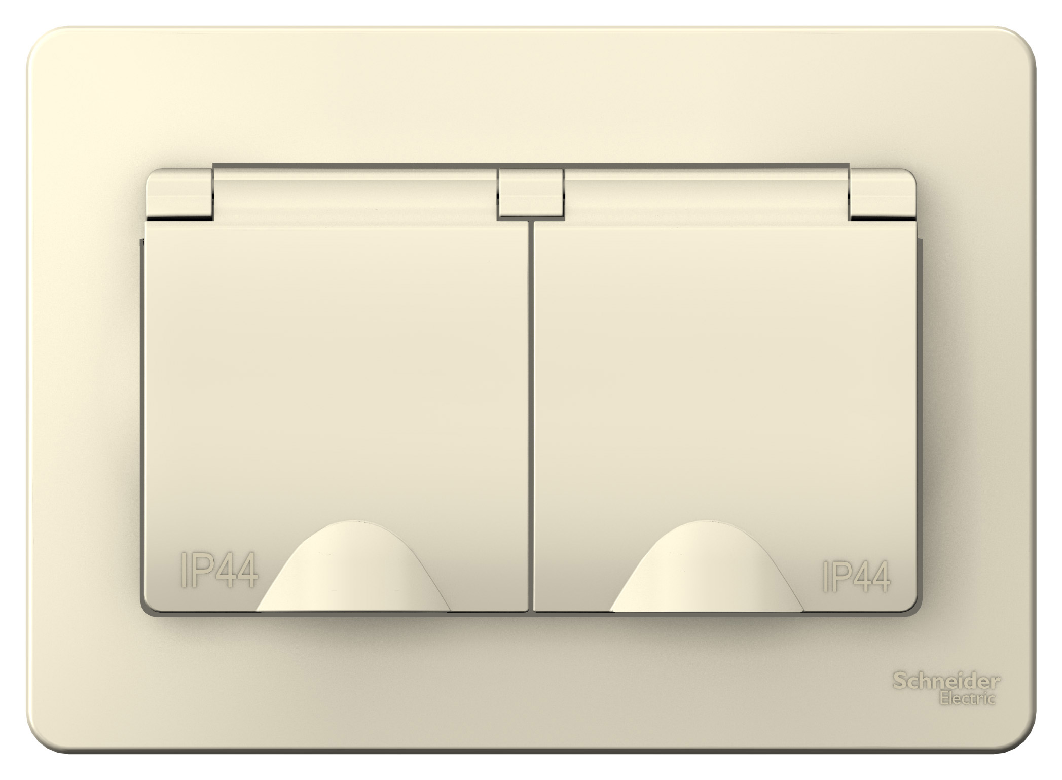 BLANCA С/У IP44 РОЗЕТКА двойная с заземлением со шторками, с крышками, 16А, 250В, МОЛОЧНЫЙ