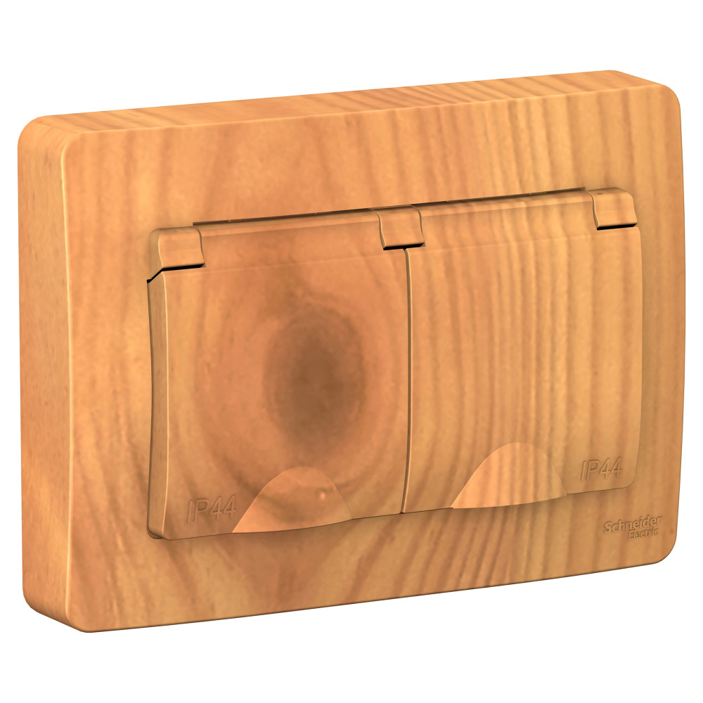 BLANCA С/У IP44 РОЗЕТКА двойная с заземлением со шторками, с крышками, 16А, 250В, ЯСЕНЬ