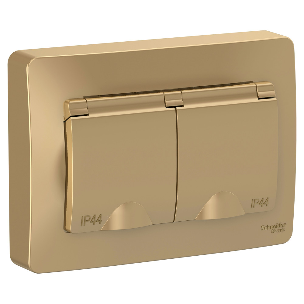 BLANCA С/У IP44 РОЗЕТКА двойная с заземлением со шторками, с крышками, 16А, 250В, ТИТАН