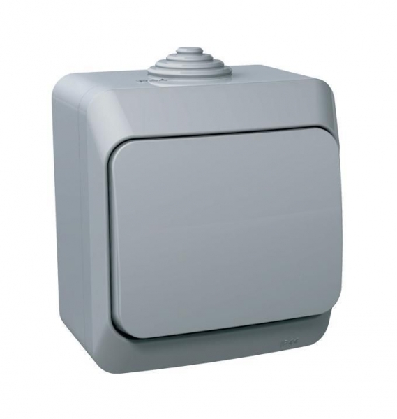 ЭТЮД IP44 О/У 1-клавишный ВЫКЛЮЧАТЕЛЬ 10 АХ, СЕРЫЙ