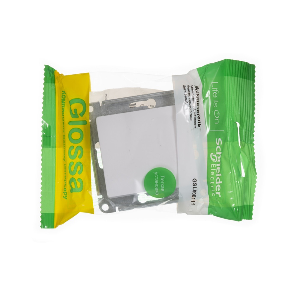 GLOSSA 1-клавишный ВЫКЛЮЧАТЕЛЬ, сх.1, 10АХ, механизм, БЕЛЫЙ