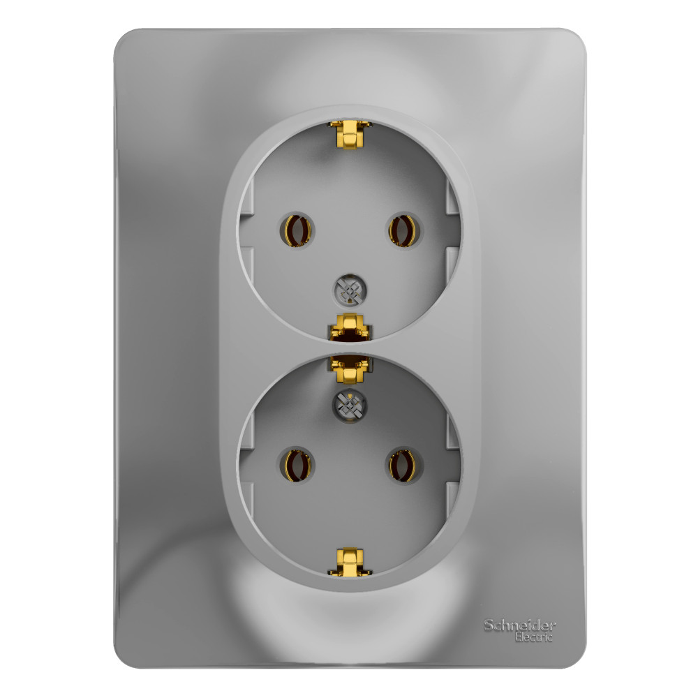 GLOSSA РОЗЕТКА двойная с заземлением без шторок, 16А, в сборе, АЛЮМИНИЙ