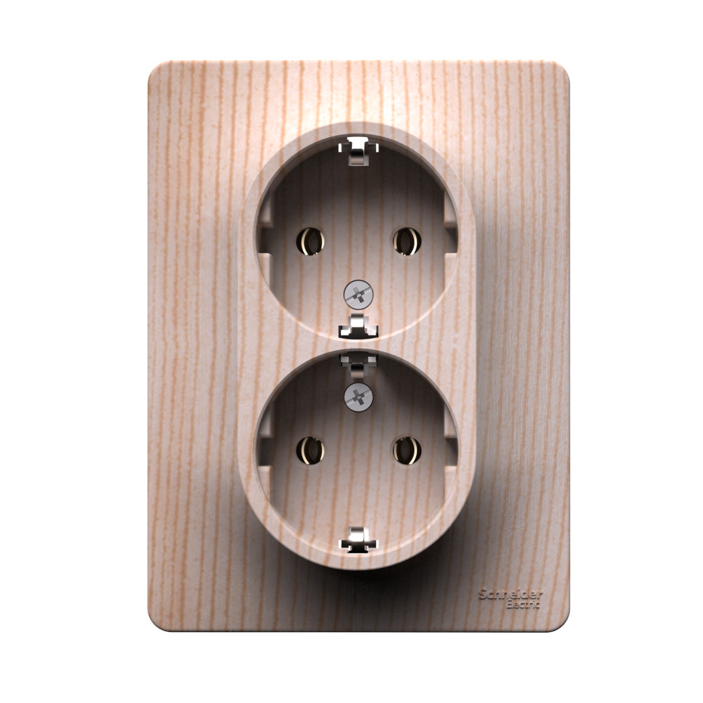 GLOSSA РОЗЕТКА двойная с заземлением без шторок, 16А, в сборе, СОСНА