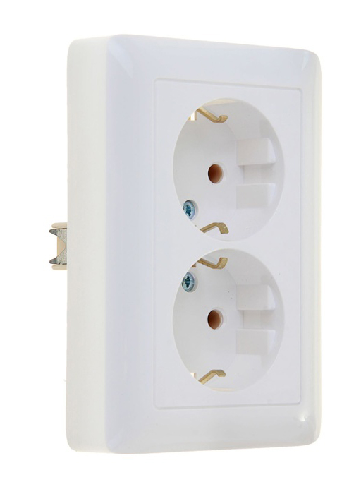 ХИТ С/У РОЗЕТКА двойная с заземлением без шторок, 16А, 250В, БЕЛЫЙ