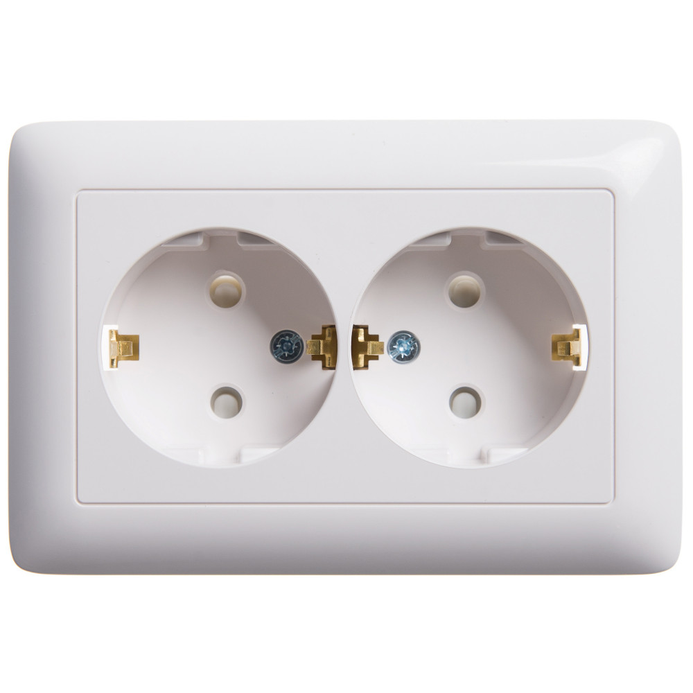 ХИТ С/У РОЗЕТКА двойная с заземлением со шторками, 16А, БЕЛЫЙ