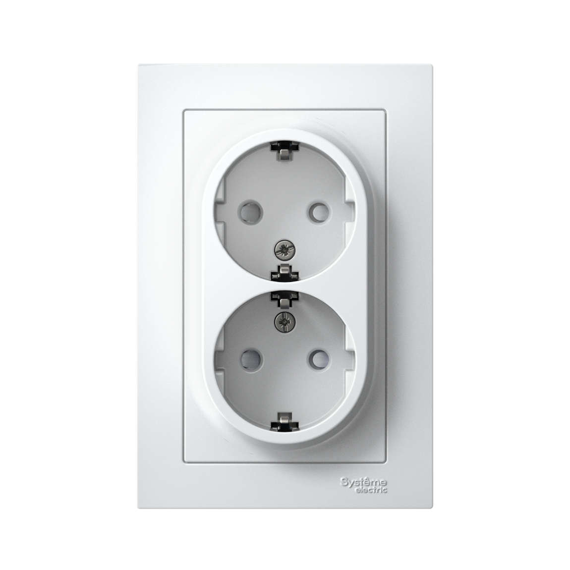 ATLASDESIGN РОЗЕТКА двойная с заземлением со шторками, 16А, в сборе, БЕЛЫЙ