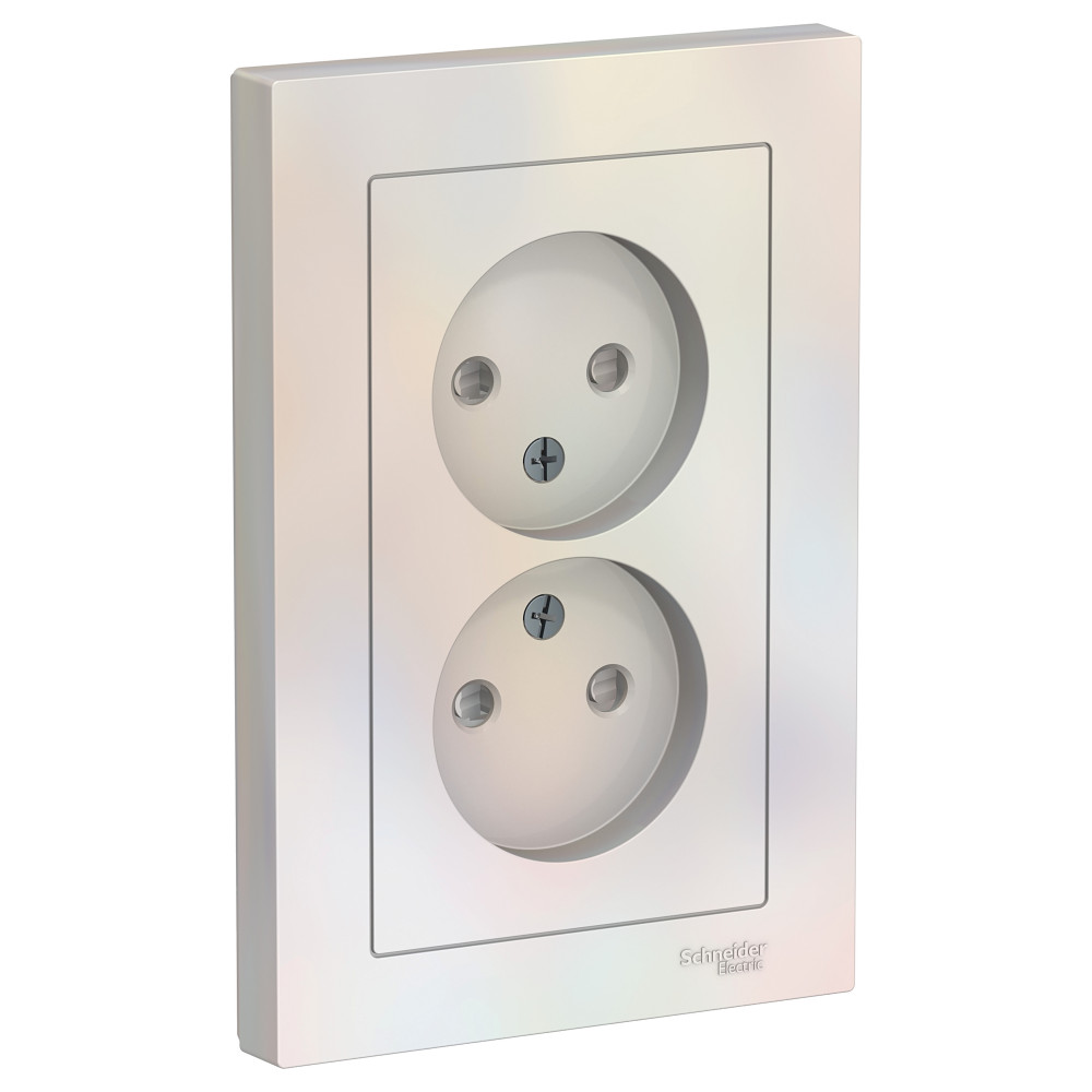 ATLASDESIGN РОЗЕТКА двойная без заземления со шторками, 16А, в сборе, ЖЕМЧУГ