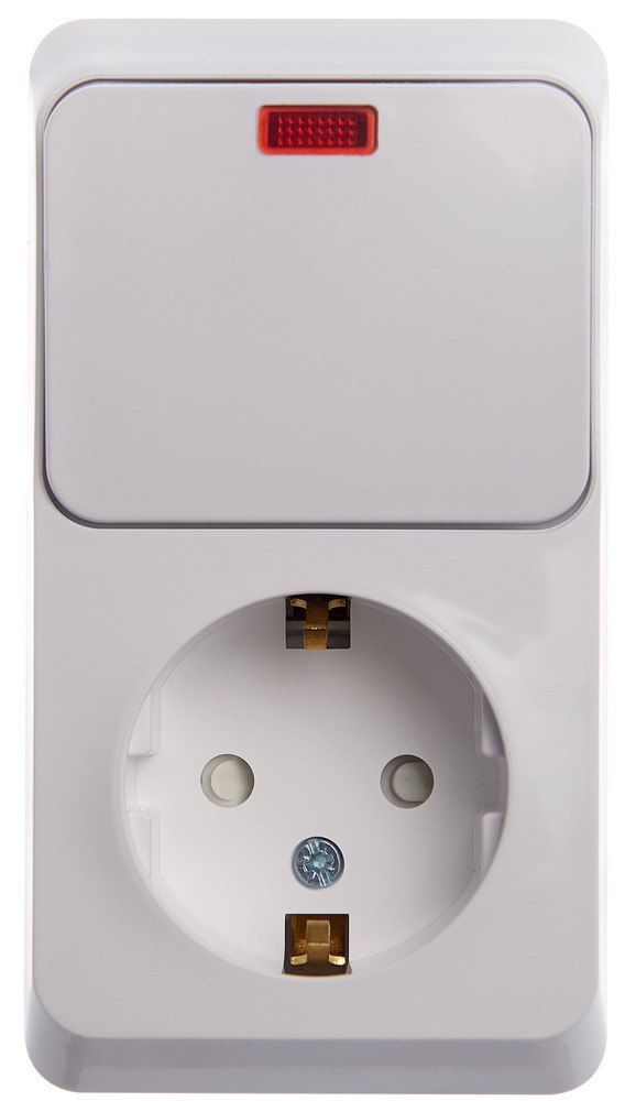 БЛОК О/У:РОЗЕТ с/з шт+ВЫКЛ 1кл подс, БЕЛ