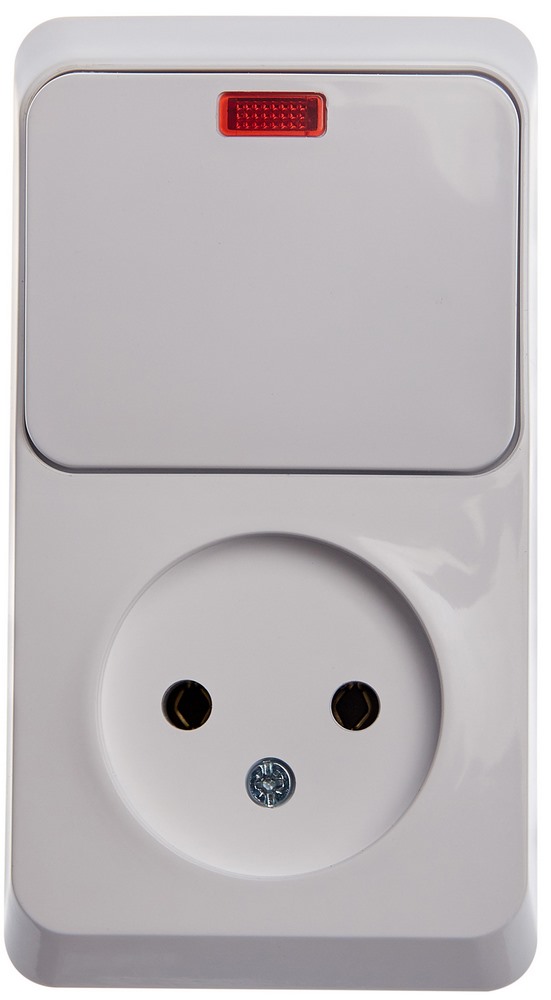 БЛОК О/У:РОЗЕТ б/заз+ВЫКЛ 1кл подс, БЕЛ