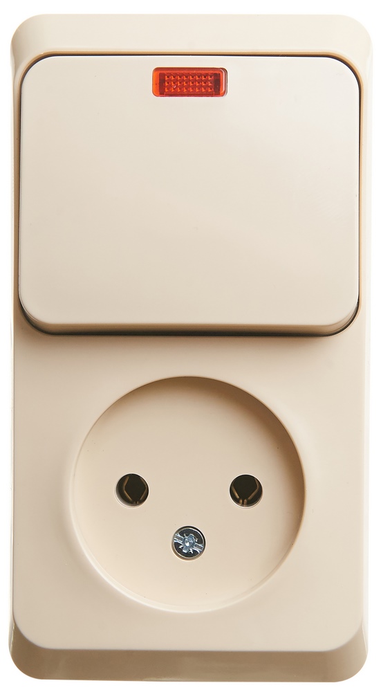 БЛОК О/У:РОЗЕТ б/заз+ВЫКЛ 1кл подс, КРЕМ