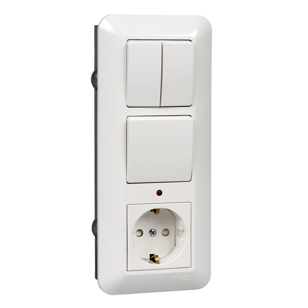 С/У БЛОК:РОЗЕТКА,ВЫКЛ.1-к,ВЫКЛ 2-к, БЕЛ