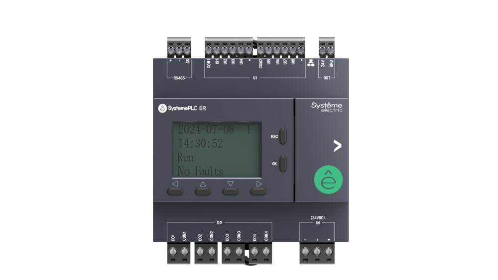 Интеллектуальное реле SR2, 24 VDC, дисплей, 8 UI (AI, DI), 4 DO (2 реле, 2 транз.), 1xRS485, 1xRJ45