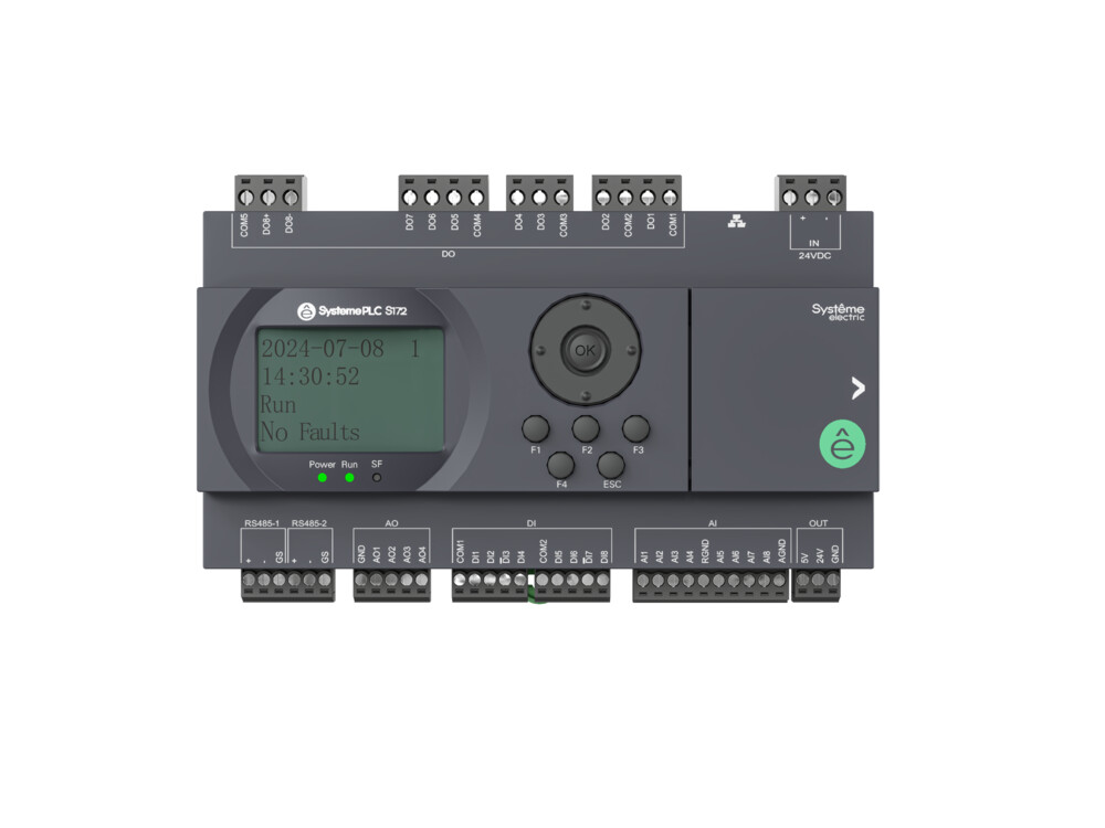 ПЛК S172; 24 VDC; дисплей; 28 IO: 8 DI, 8 DO (реле), 8 AI, 4 AO; 2xRS485, 1xRJ45