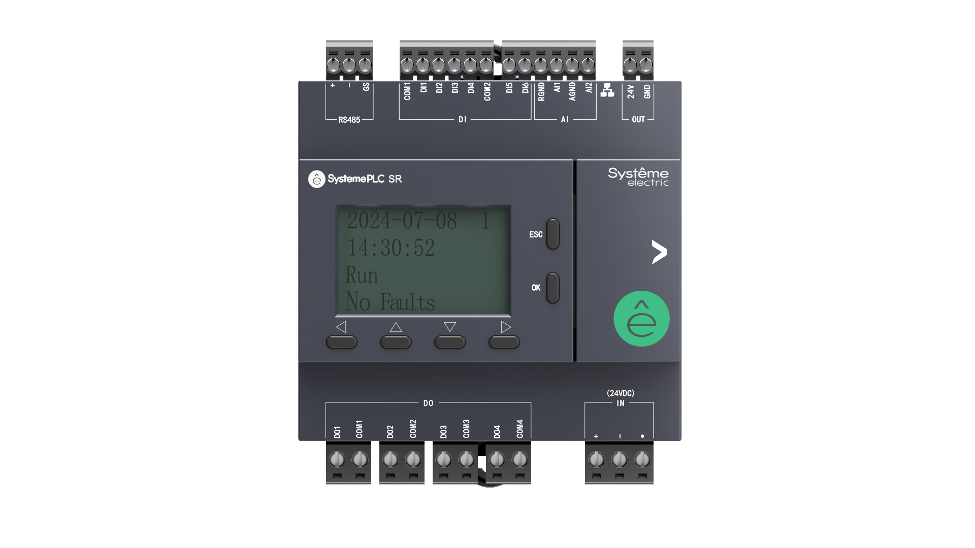 Интеллектуальное реле SR2; 24 VDC; дисплей; 12 IO: 6 DI, 4 DO (реле); 2 AI; 1xRS485, 1xRJ45
