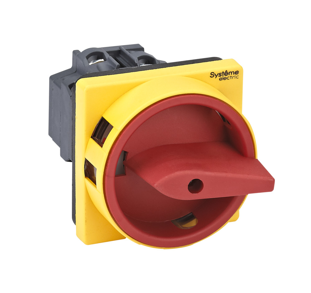 ВЫКЛЮЧАТЕЛЬ-РАЗЪЕДИНИТЕЛЬ 3P 20A IP40 С КРАСНОЙ РУКОЯТКОЙ НА ДВЕРЦУ 4 ВИНТАМИ С ЗАМКОМ