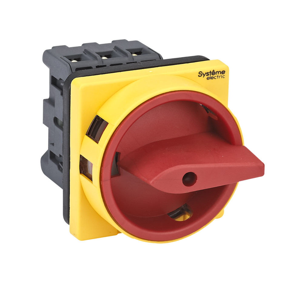 ВЫКЛЮЧАТЕЛЬ-РАЗЪЕДИНИТЕЛЬ 3P 25A IP54 С КРАСНОЙ РУКОЯТКОЙ НА ДВЕРЦУ 4 ВИНТАМИ С ЗАМКОМ