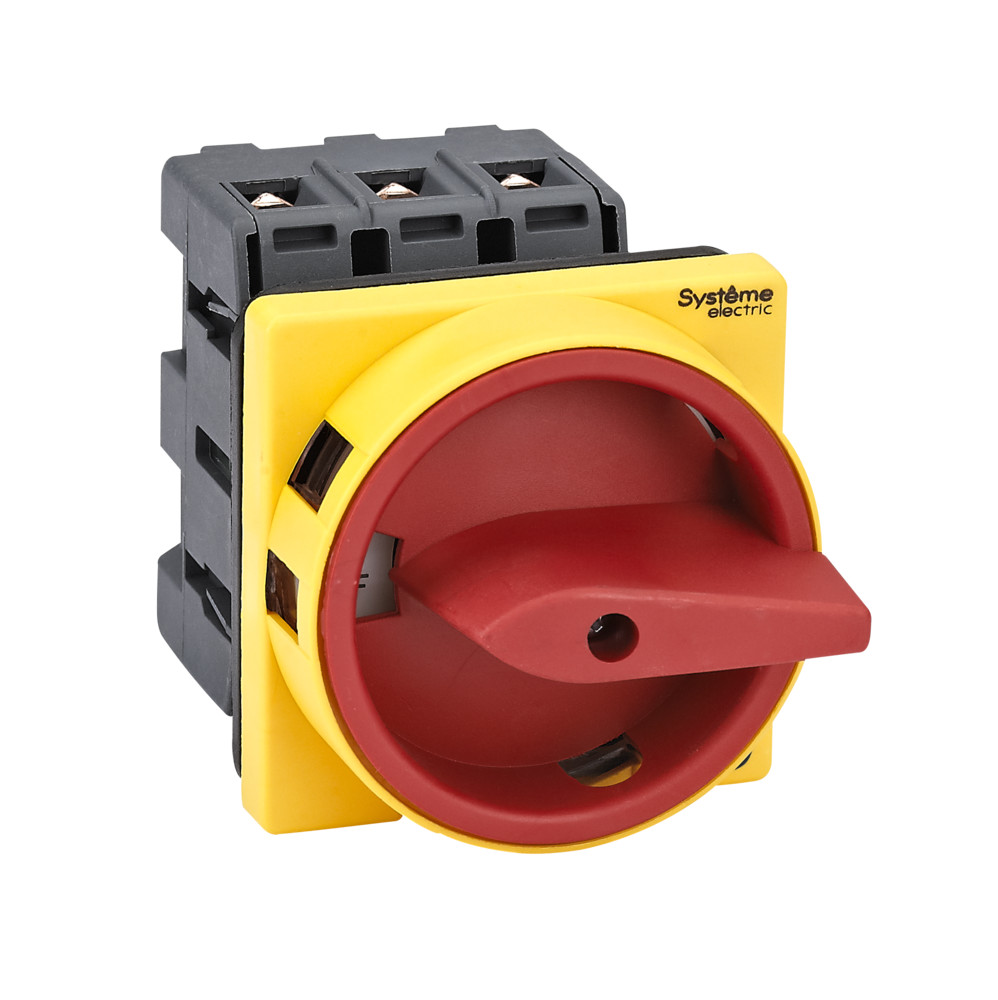 ВЫКЛЮЧАТЕЛЬ-РАЗЪЕДИНИТЕЛЬ 3P 63A IP54 С КРАСНОЙ РУКОЯТКОЙ НА ДВЕРЦУ 4 ВИНТАМИ С ЗАМКОМ