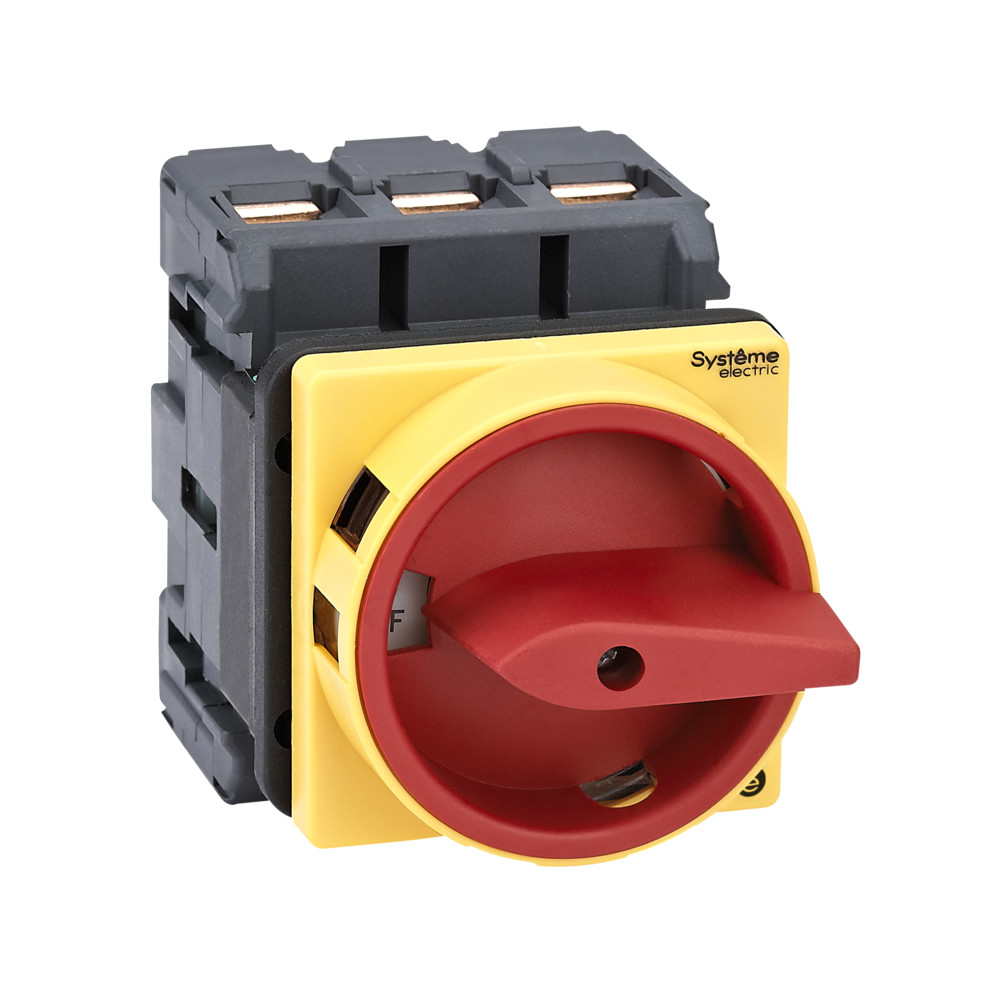 ВЫКЛЮЧАТЕЛЬ-РАЗЪЕДИНИТЕЛЬ 3P 100A IP54 С КРАСНОЙ РУКОЯТКОЙ НА ДВЕРЦУ 4 ВИНТАМИ С ЗАМКОМ