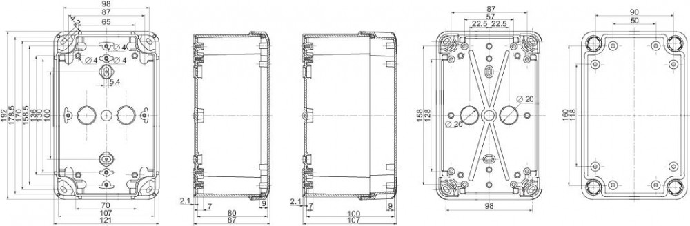 ПЛАСТИКОВАЯ КОРОБКА 192X121X87 ABS